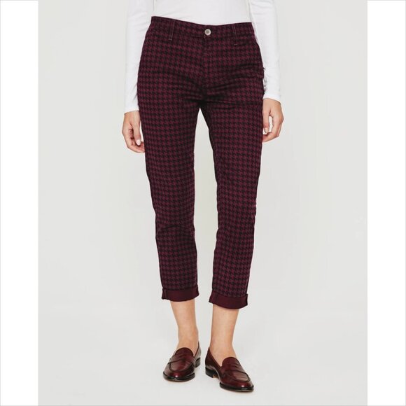 AG Adriano Goldschmied Caden tailored trousers pants houndstooth wine new 27 - Picture 1 of 5